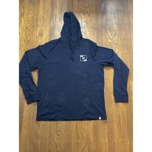 Hurley Dark Blue Lightweight Hoodie With White Logo Size Large